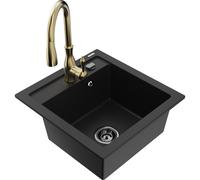 Mexen Vito évier en granit 1 bac avec robinet de cuisine Savita, noir - 6503-77-672601-50-B 16911 5905315033185