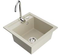 Mexen Vito évier en granit 1 bac avec robinet de cuisine Telma, beige - 6503-69-670200-00 17867 5905315014078