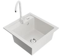 Mexen Vito évier en granit 1 bac avec robinet de cuisine Telma, blanc - 6503-20-670200-20 6163 5907709189263