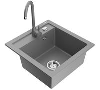 Mexen Vito évier en granit 1 bac avec robinet de cuisine Telma, gris - 6503-71-670200-71 6167 5907709189300