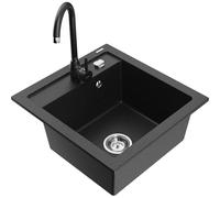 Mexen Vito évier en granit 1-bac avec robinet de cuisine Telma, noir/métallique argenté - 6503-73-670200-70 6169 5907709189324