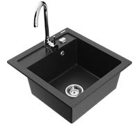Mexen Vito évier en granit 1 bac avec robinet de cuisine Telma, noir/métallisé argent - 6503-73-670200-00 6168 5907709189317