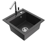 Mexen Vito évier en granit 1 cuve avec robinet de cuisine Flora, noir moucheté - 6503-76-670401-00 20042 5905315057297