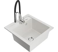 Mexen Vito évier en granit à 1 bac avec robinet de cuisine Aster, blanc - 6503-20-73450-07 18915 5905315043368