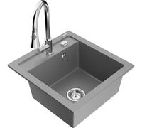 Mexen Vito évier en granit à 1 bac avec robinet de cuisine Elia, gris - 6503-71-670101-00 19527 5905315027849