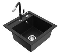Mexen Vito évier en granit à 1 bac avec robinet de cuisine Flora, noir - 6503-77-670401-07 20056 5905315057402