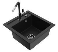 Mexen Vito évier en granit à 1 bac avec robinet de cuisine Flora, noir - 6503-77-670401-07-B 20057 5905315057419