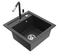 Mexen Vito évier en granit à 1 bac avec robinet de cuisine Flora, noir moucheté - 6503-76-670401-08 20047 5905315057327