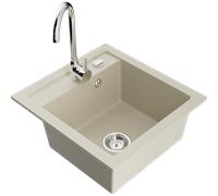 Mexen Vito évier en granit à 1 bac avec robinet de cuisine Telma, beige - 6503-69-670200-00 17867 5905315014078