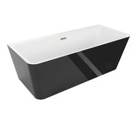 Mexen Volta baignoire autonome murale 150 x 75 cm, blanche/noire, trop-plein doré - 51131507575-50 45560 5905315377937