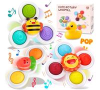Mexgcom 4 PièCes Spinner BéBé Ventouse, Morceaux de Jouets pour BéBéS, sans BPA, Jouet de Bain BéBé (Abeille)
