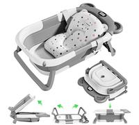 Mexgcom Baignoire pour BéBé, Baignoire pour BéBé Pliable avec Coussin, Bain pour BéBé Ergonomique avec ThermomèTre intéGré Pour les Nouveau-NéS de 0 à 36 Mois (Gris)