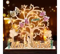Mexgcom Cadeau d'argent LED de Mariage, DéCoration Arbre de Vie, Cadeaux de Mariage pour Couple de MariéE, Arbre à Argent, Anniversaire de Mariage en Bois