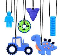 Mexgcom Collier à Macher, 6 PièCes Collier à Mastication, Jouets à Anneau de Morsure, Silicone Collier à MâChouiller pour les Enfants Qui Dentition With TDAH, Dentition, ExtréMité Mordante (Bleu)