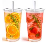 Mexgcom Lot de 2 Verre à Eau Avec Couvercles et Paille, 600 ML Verre Avec Paille, Verres à Café GlacéS, Tasse de Smoothie HerméTique et Conception éTanche, IdéAle Comme Café, BièRe