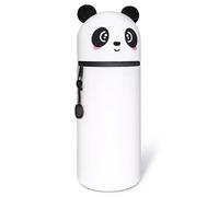 Mexgcom-Trousse Silicone Verticale, Kawaii 2 en 1 Grande Capacité Trousse à Crayons Rétractable, Trousse Porte-Stylo de Table, Porte-Plume, Fermeture Eclair en Silicone, pour Garçon et Fille (Panda)