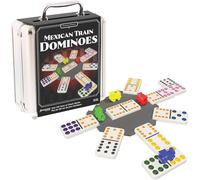 Mexican Train Dominoes Boîte Métal - Jeu De Dominos Pour Enfants Dès 6 Ans - Jeu De Société Stratégie Train Mexicain - 91 Double Dominos De Couleurs À 12 Points - 9 Trains - 1 À 8 Joueurs[Z134]