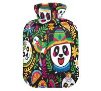 Mexico Cinco De Mayo Pandas Bouillotte de couleur vive avec housse souple, 1 L pour chauffe-mains et pieds, Bolsa de agua Caliente para el Dolor