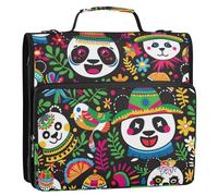 Mexico Cinco De Mayo Pandas Couleurs vives 3,8 cm Classeur à 3 anneaux avec bandoulière Étanche Portfolio portable pour bureau école