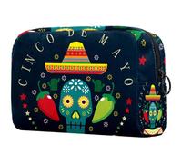 Mexico Day of The Dead Sugar Skull Cactus Trousse de maquillage pour femme Trousse de toilette de voyage Grande pochette de maquillage pratique avec fermeture éclair, multicolore,