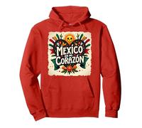 Mexico en Mi Corazon Viva Mexico Tête de Mort Festive Soleil Femme Sweat à Capuche, Unisexe pour Adultes, Rouge, L