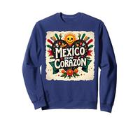 Mexico en Mi Corazon Viva Mexico Tête de Mort Festive Soleil Femme Sweatshirt, Unisexe pour Adultes, Bleu Marine, XL