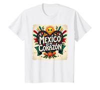 Mexico en Mi Corazon Viva Mexico Tête de Mort Festive Soleil Femme T-Shirt, Enfant, Blanc, 4 Ans