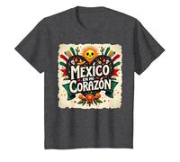 Mexico en Mi Corazon Viva Mexico Tête de Mort Festive Soleil Femme T-Shirt, Enfant, Chiné Foncé, 6 Ans
