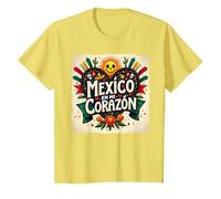 Mexico en Mi Corazon Viva Mexico Tête de Mort Festive Soleil Femme T-Shirt, Enfant, Citron, 10 Ans