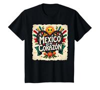 Mexico en Mi Corazon Viva Mexico Tête de Mort Festive Soleil Femme T-Shirt, Enfant, Noir, 4 Ans