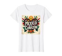 Mexico en Mi Corazon Viva Mexico Tête de Mort Festive Soleil Femme T-Shirt, Femme, Blanc, L