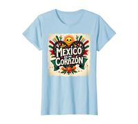 Mexico en Mi Corazon Viva Mexico Tête de Mort Festive Soleil Femme T-Shirt, Femme, Bleu Céleste, XS