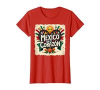 Mexico en Mi Corazon Viva Mexico Tête de Mort Festive Soleil Femme T-Shirt, Femme, Rouge, S