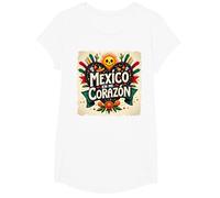Mexico en Mi Corazon Viva Mexico Tête de Mort Festive Soleil Femme T-Shirt, Fille, Blanc, M