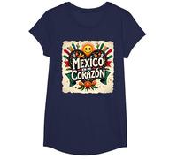 Mexico en Mi Corazon Viva Mexico Tête de Mort Festive Soleil Femme T-Shirt, Fille, Bleu Marine, M