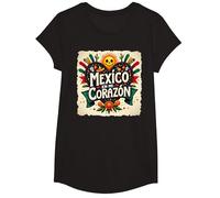 Mexico en Mi Corazon Viva Mexico Tête de Mort Festive Soleil Femme T-Shirt, Fille, Noir, XS