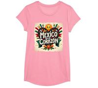 Mexico en Mi Corazon Viva Mexico Tête de Mort Festive Soleil Femme T-Shirt, Fille, Rose, L
