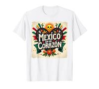 Mexico en Mi Corazon Viva Mexico Tête de Mort Festive Soleil Femme T-Shirt, Homme, Blanc, XL