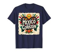 Mexico en Mi Corazon Viva Mexico Tête de Mort Festive Soleil Femme T-Shirt, Homme, Bleu Marine, L