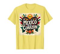 Mexico en Mi Corazon Viva Mexico Tête de Mort Festive Soleil Femme T-Shirt, Homme, Citron, M