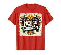 Mexico en Mi Corazon Viva Mexico Tête de Mort Festive Soleil Femme T-Shirt, Homme, Rouge, S