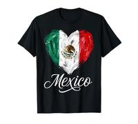 Mexico Flag Heart Painted Distressed Graphic T-Shirt