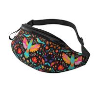 Mexico Sac mains libres Motif floral coloré oiseau Fanny Pack ethnique Pastel Plante Sac à bandoulière Beachgoers 14 x 35 cm, A1, Taille unique