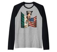 Mexique et USA Unity Disant Tenant Les Drapeaux Ensemble Pride Manche Raglan