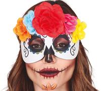 Mexique Halloween Masque Fleurs Couleurs Mystiques Jour des Morts Costume Coloré Skull Masque Fête Décoration Festival Accessoire élégant, Couleur : Blanc