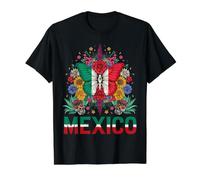 Mexique Papillon Floral Art Populaire Mexicain T-Shirt Graphique avec Valeur, Homme, Noir, M