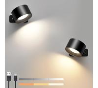 Mexllex Applique Murale Interieur 2PC, Lampe Murale Touch LED avec Port de Charge USB Contrôle Tactile, 3 Niveaux de Luminosité 3 Températures Rotatifs 360° Lampe de Chevet pour Chambre à Coucher