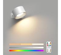 Mexllex Applique Murale Interieur, Rotatifs 360°Lampe de Chevet Liseuse,Lampe Murale LED Rechargeable avec Télécommande ou Tactile， LED sans fil 3 Luminosité 3 Température RGB Couleur Réglable