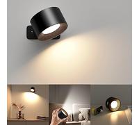 Mexllex Applique Murale LED Intérieure, 3 Niveaux de Luminosité 3 Modes de Couleur Lampe de Chevet, Lampes Murales sans Fil à Contrôle Tactile Rotatif à 360°, pour Salon Chambre Couloir (Noir)