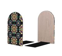 Mexpekil 1 paire de serre-livres en bois à motif floral mexicain pour étagères, support de livre robuste antidérapant pour bureau, bibliothèque pour lecteurs